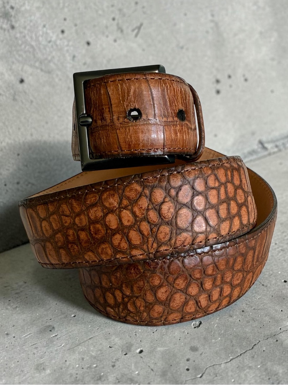 MARTIN DINGMAN ALLIGATOR GRAIN Saddle Leather Belt Size 90/36